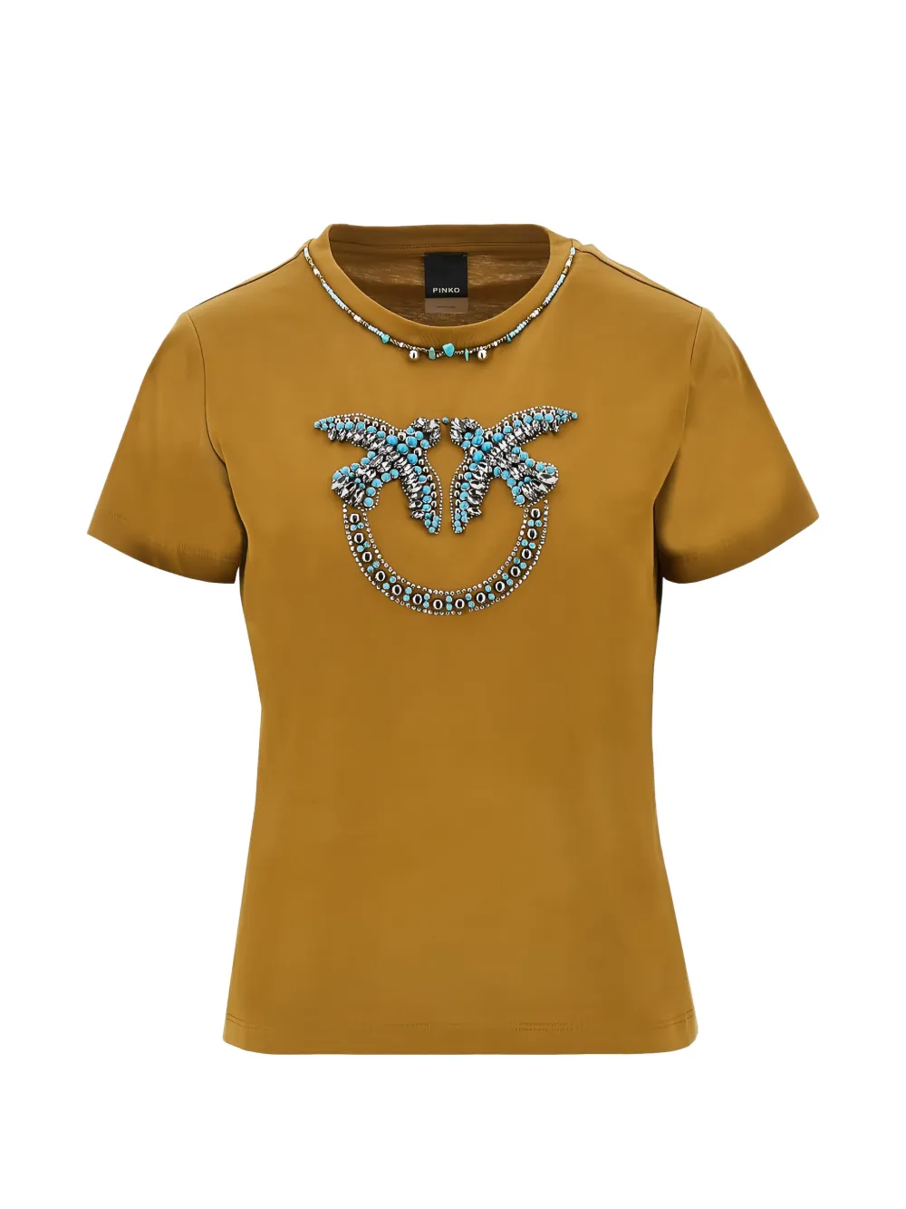 PINKO Love Birds bead-embellished T-shirt - Marrone