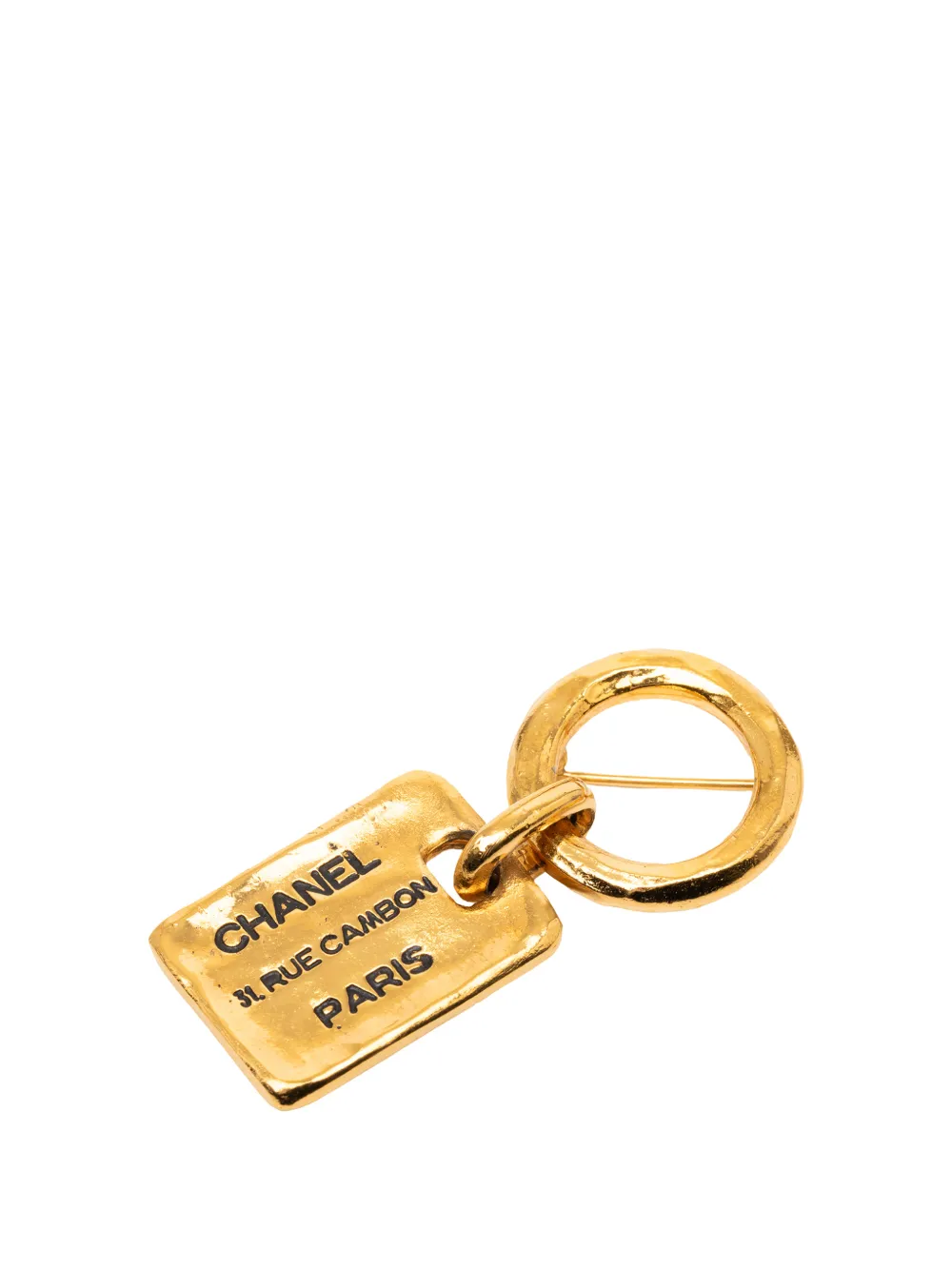 CHANEL Pre-Owned 1980-1990 CC Gold Plated Rue Cambon Tag Brooch costume brooch - Oro