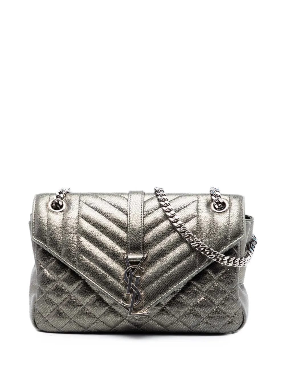 Saint Laurent Pre-Owned 2017 Medium Iridescent Calfskin Triquilt Monogram College Bag shoulder bag - Silber