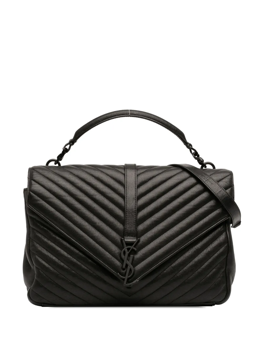 Saint Laurent Pre-Owned 2016 Large Sheepskin Chevron Monogram Monochrome College Bag satchel - Nero