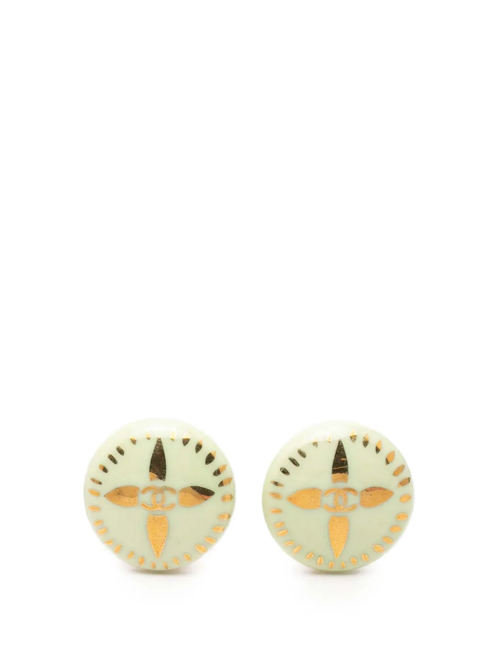 CHANEL Pre-Owned 1997 CC Resin and Gold Plated Round Clip on Earrings costume earrings - Bianco