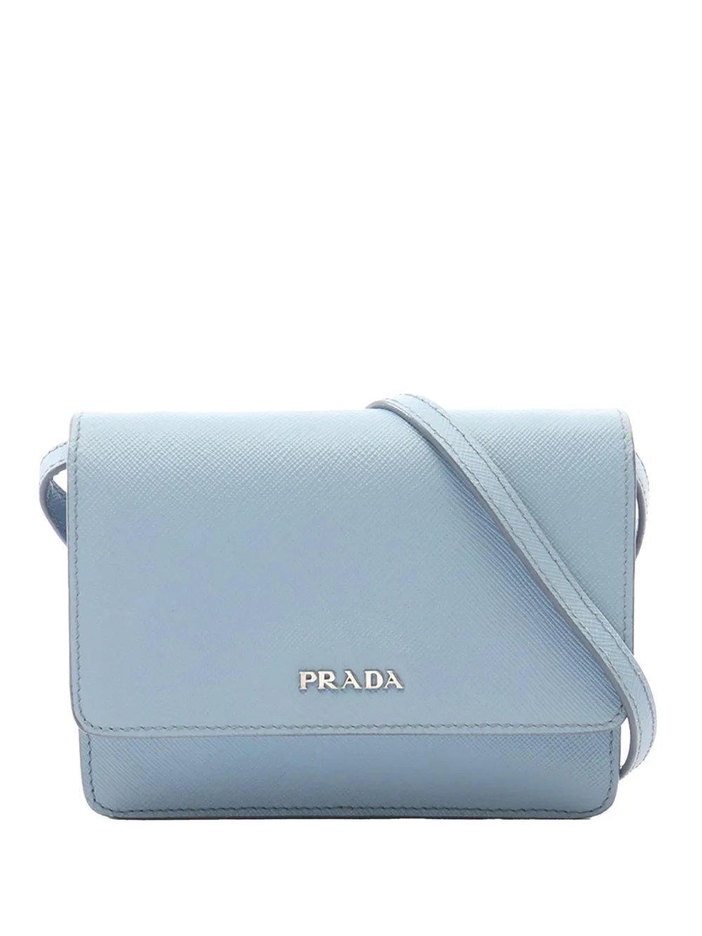 Pre-owned Prada 2010-2026 Saffiano Wallet On Strap Crossbody Bag In Blue