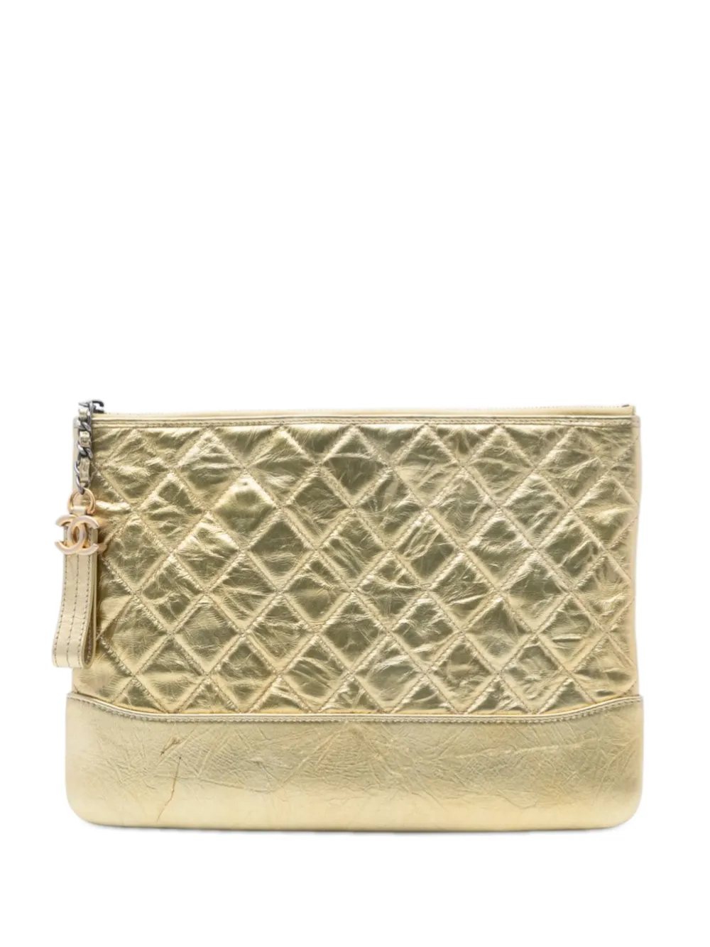 Chanel 2017-2018 mittelgroße gesteppte Gabrielle O Case Metallic-Clutch in Gold