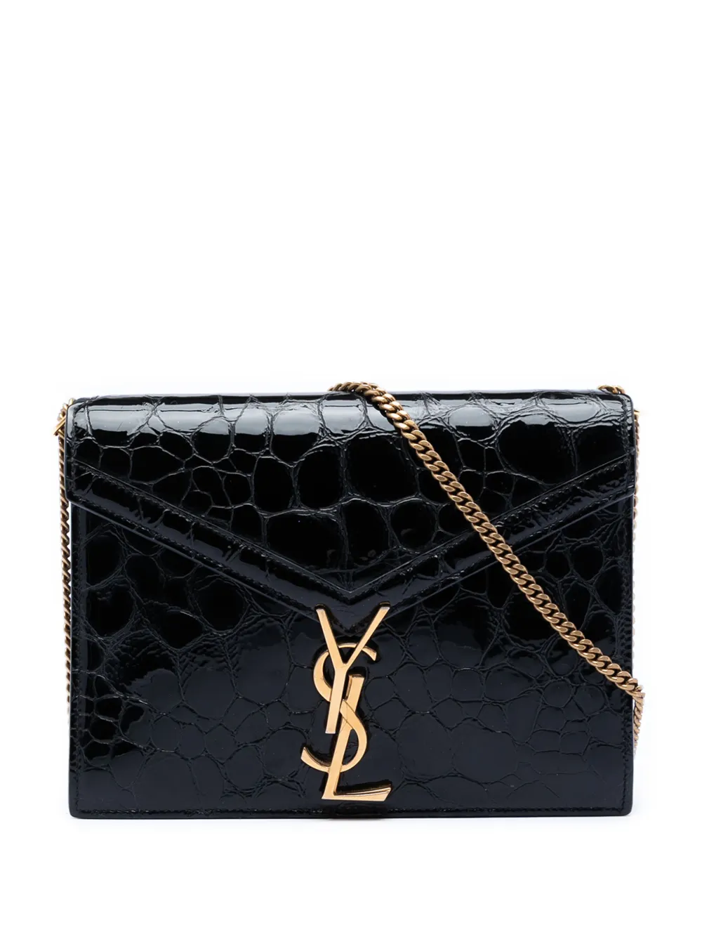 Saint Laurent Pre-Owned 2018 Shiny Cassandra Kroko-Umhängetasche mit Monogramm - Schwarz