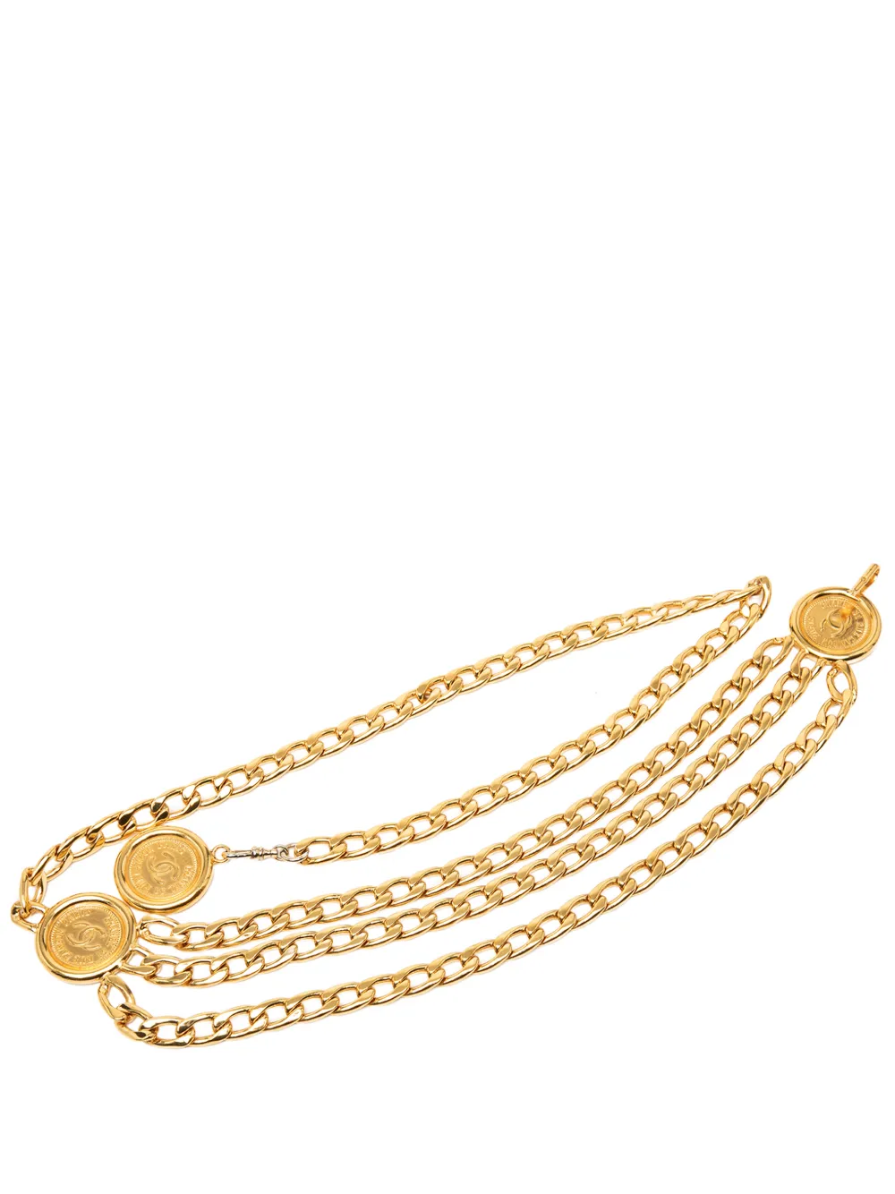 CHANEL Pre-Owned 1950-1970 Gold Plated CC Medallion Triple Chain belt - Oro