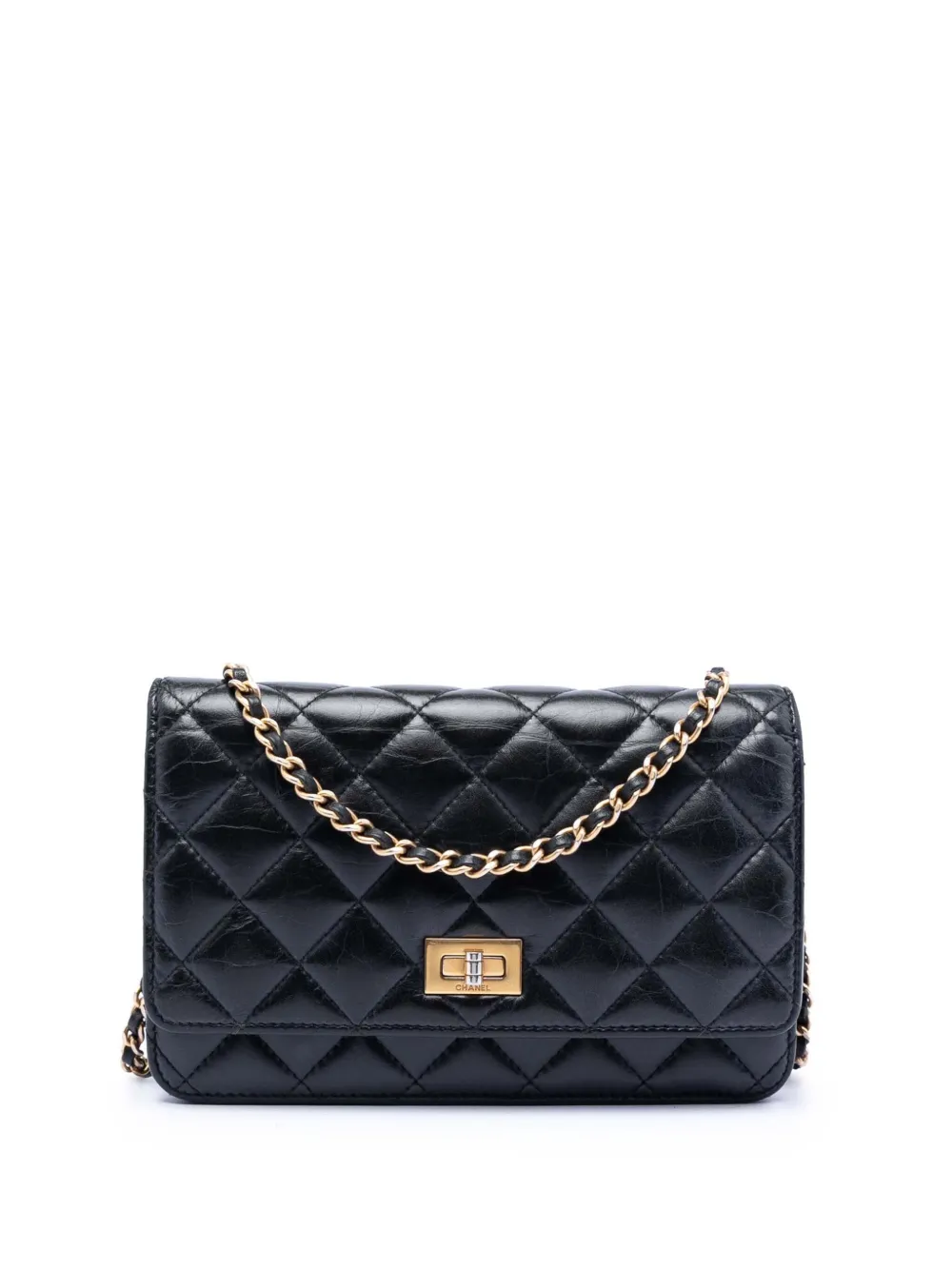 CHANEL Pre-Owned 2017-2018 Quilted Aged Calfskin Reissue 2.55 Wallet on Chain crossbody bag - Nero