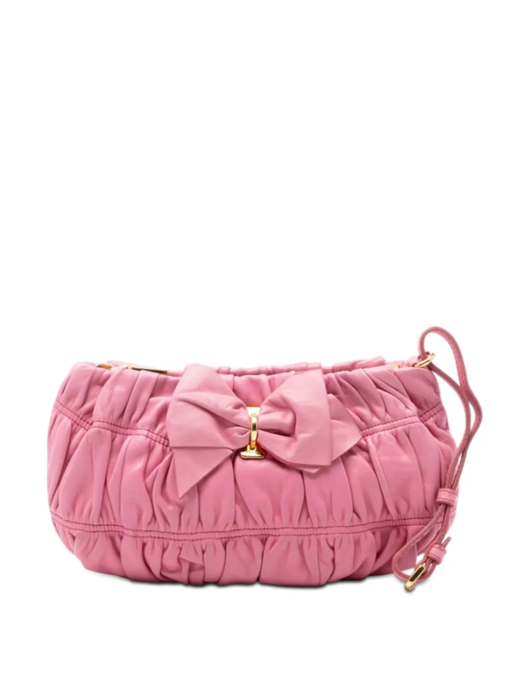 Pre-owned Prada 2010-2026 Nappa Gaufre Bow Wristlet Clutch Bag In Pink