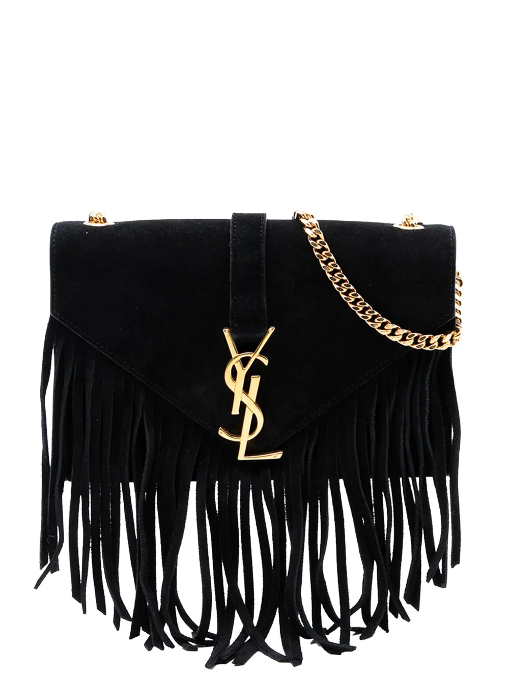 Saint Laurent Pre-Owned 2015 Small Suede Monogram Envelope Fringe crossbody bag - Nero