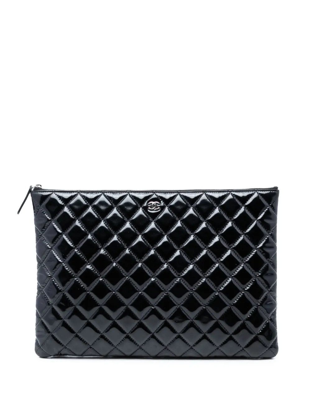 CHANEL Pre-Owned 2014-2015 Large Quilted Patent O Case clutch bag - Nero