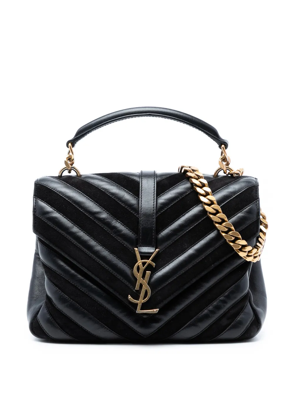 Saint Laurent Pre-Owned 2017 große Chevron College Satchel-Tasche mit Wildleder - Schwarz