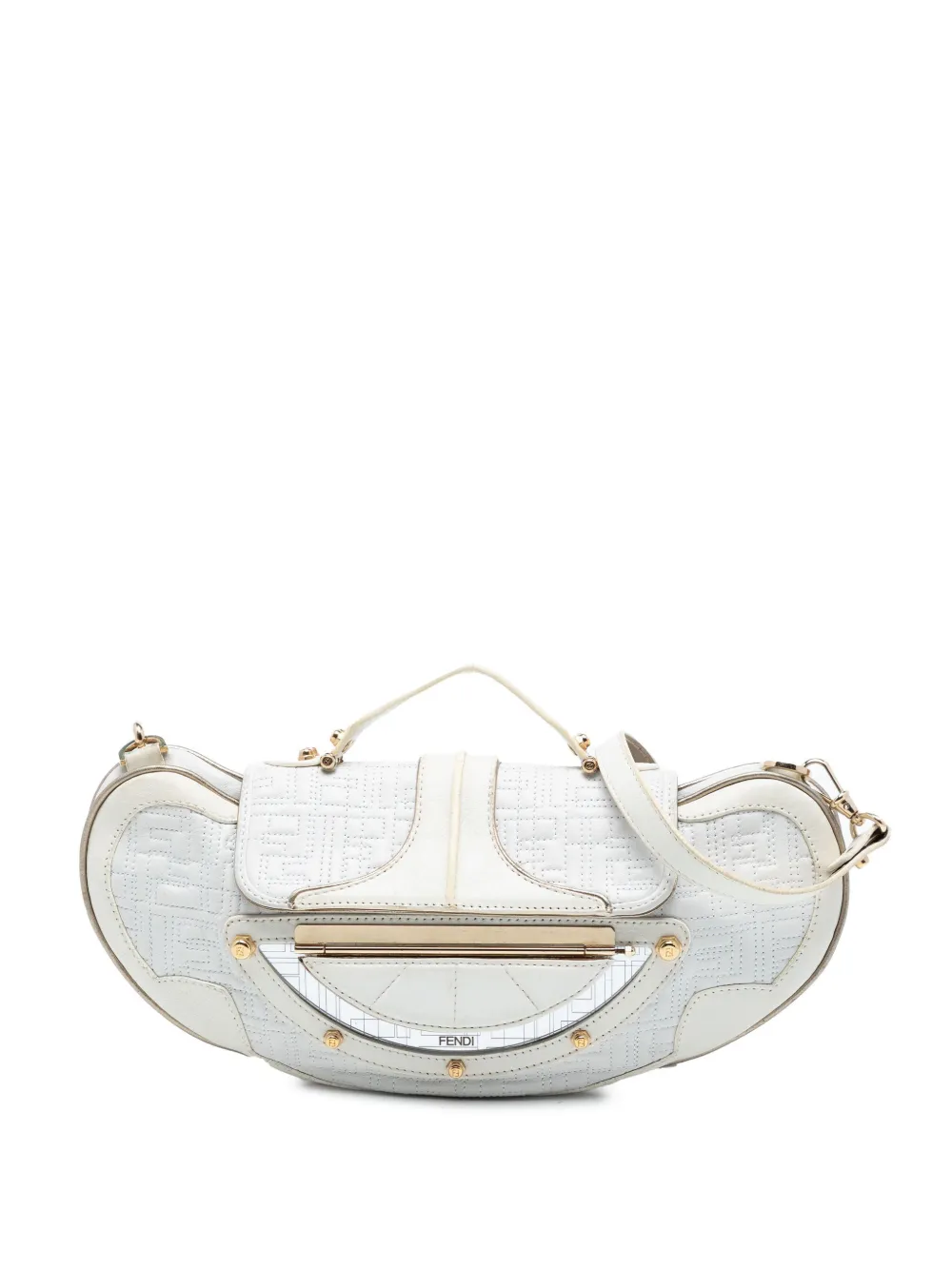 Fendi Pre-Owned 2000-2010 Zucca Stitched Leather Mirrored Vanity Bag satchel - Bianco