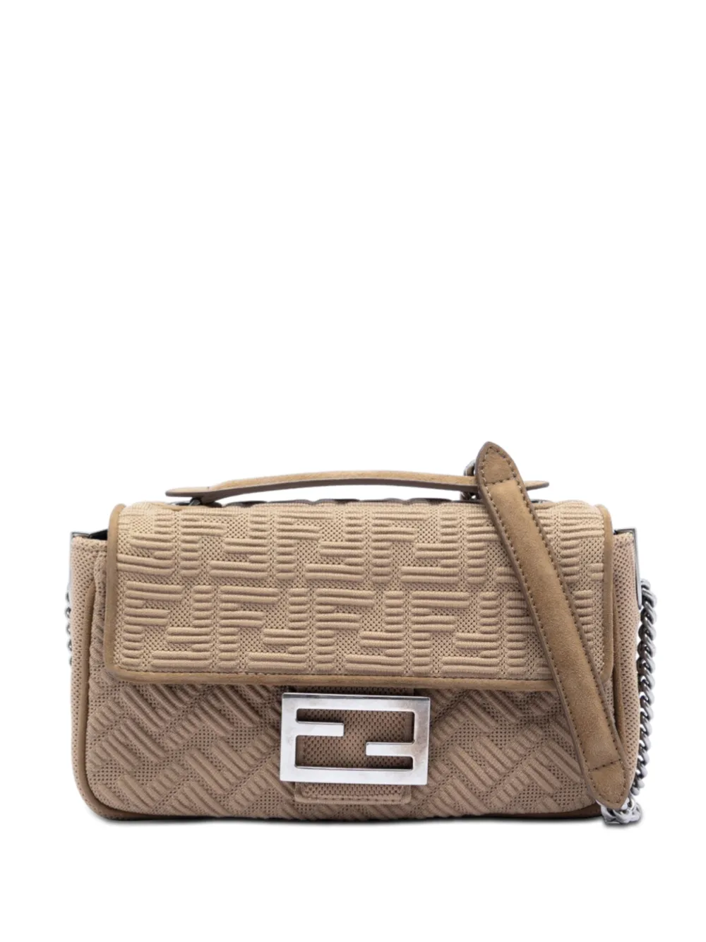 Fendi Pre-Owned 2010-2026 Zucca Embossed Technical Fabric Chain Midi Baguette shoulder bag - Neutrals