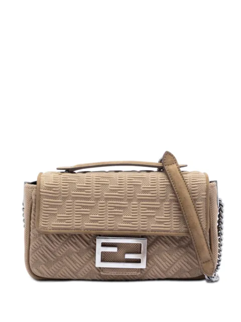 Fendi Pre-Owned Borsa a spalla Baguette midi goffrata in tessuto tecnico con motivo Zucca e catena 2010-2026
