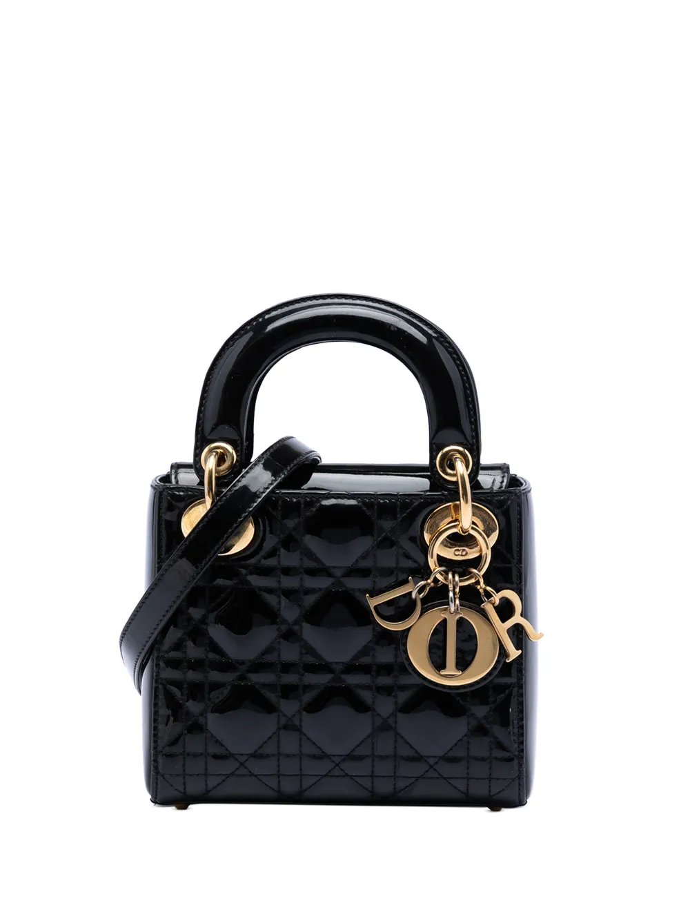 Christian Dior Pre-Owned 2014 Mini Patent Cannage Lady Dior satchel - Black