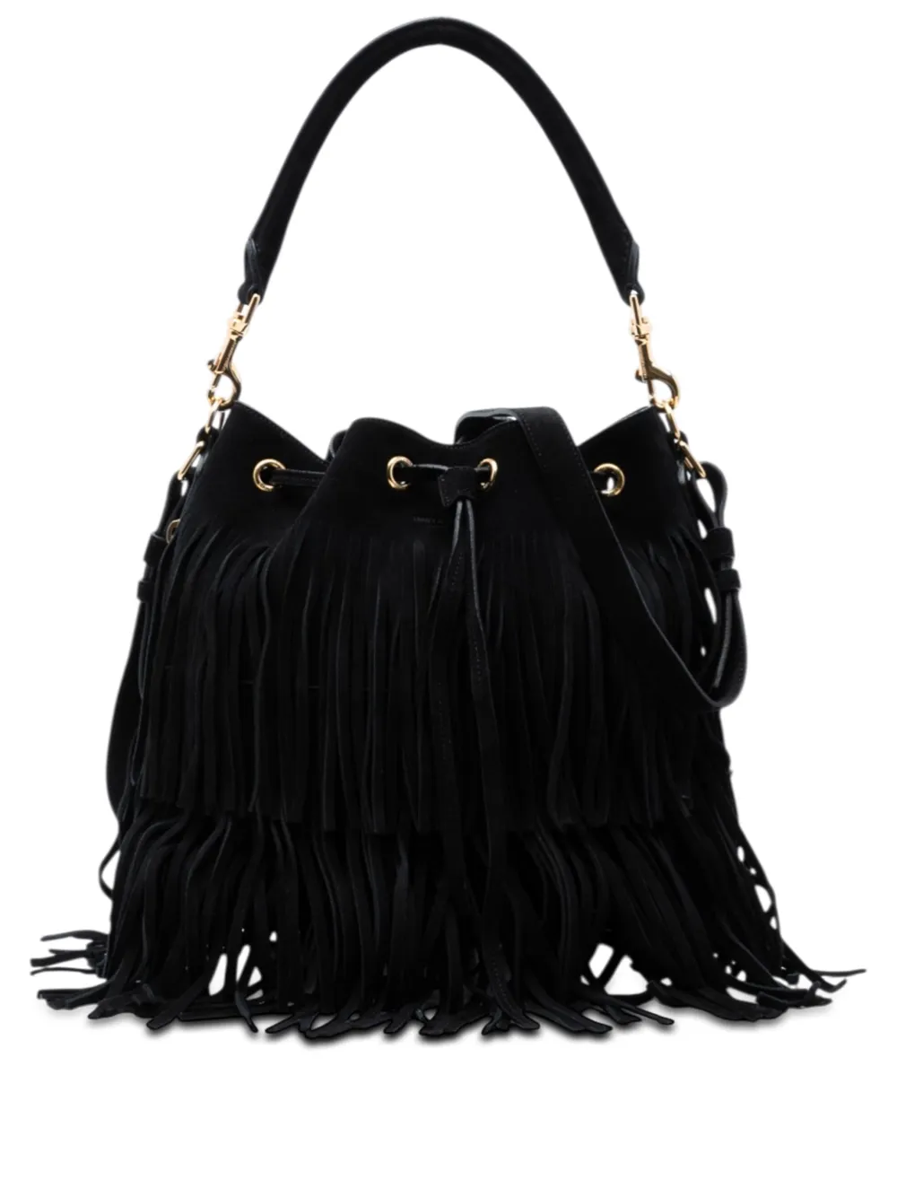Saint Laurent Pre-Owned 2015 Small Suede Emmanuelle Fringe Bucket Bag satchel - Nero