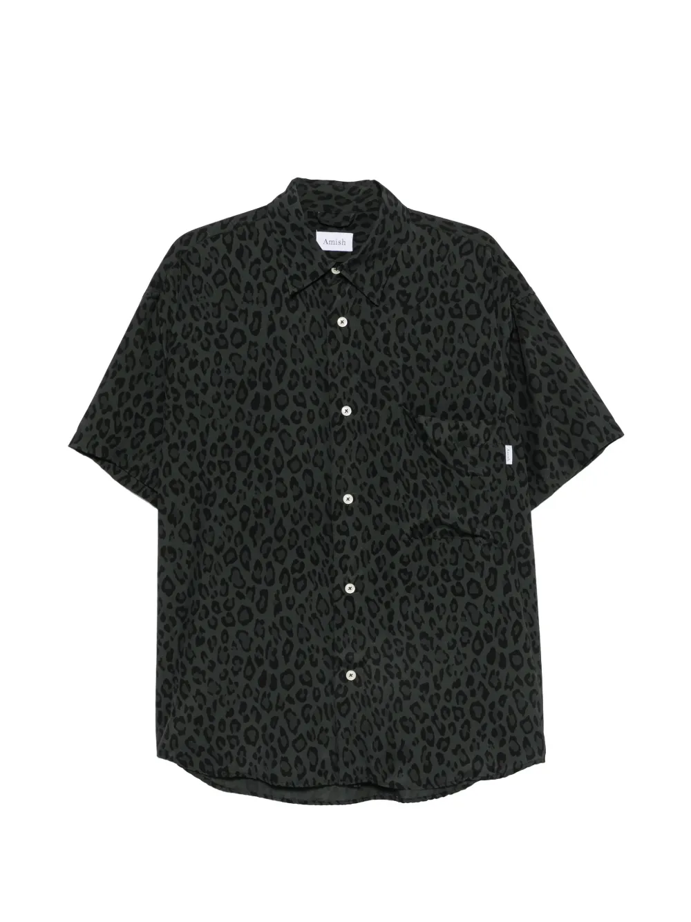 Amish Leopard-print Short-sleeve Shirt In Green