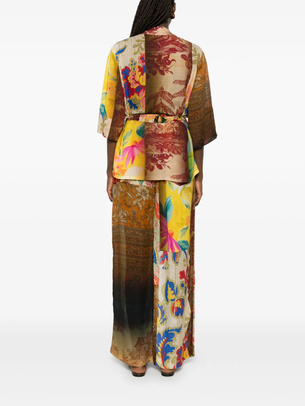 120% Lino Wikkeljas met bloemenprint Bruin