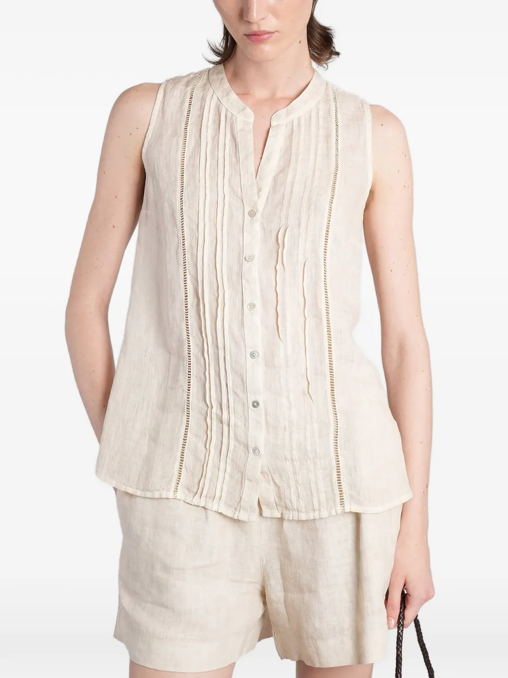 120% Lino pintuck-detail sleeveless blouse - Toni neutri
