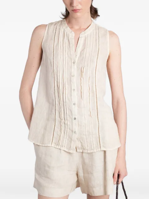 120% Lino pintuck-detail sleeveless blouse