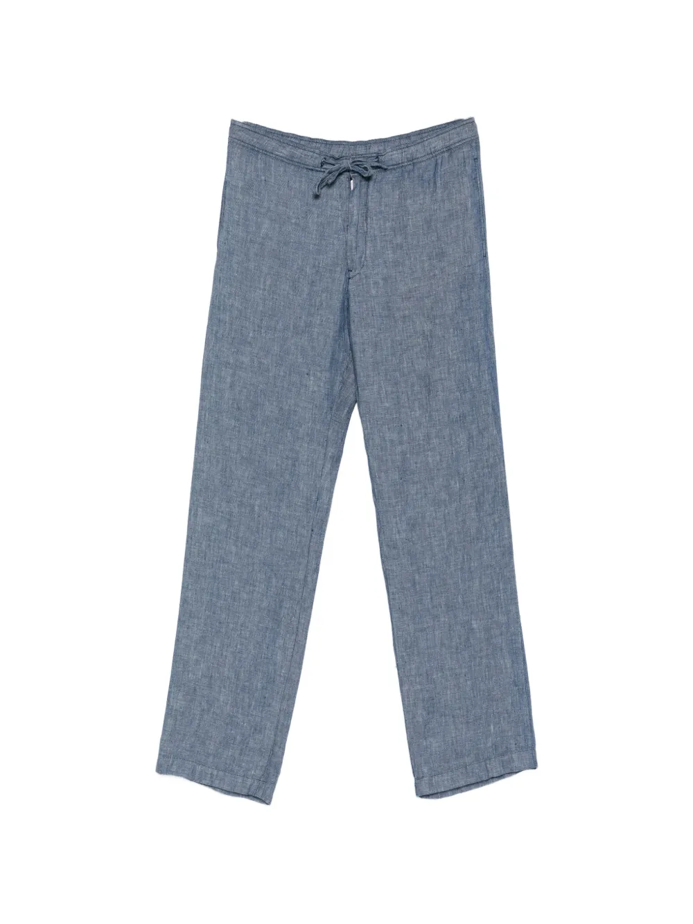 120% Lino Drawstring-waist Trousers In Blue