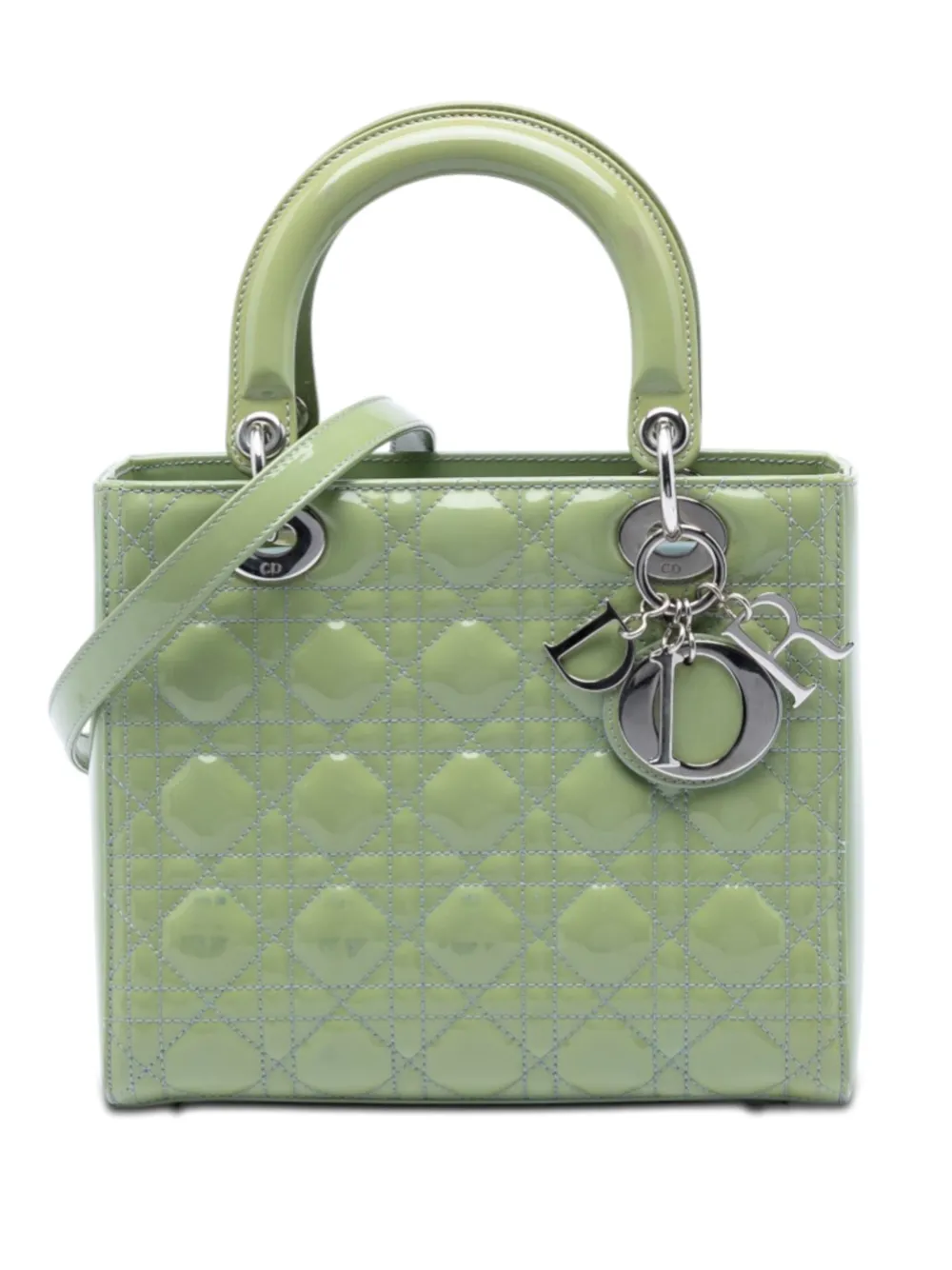 Christian Dior Pre-Owned 2015 Medium Patent Cannage Lady Dior satchel - Verde