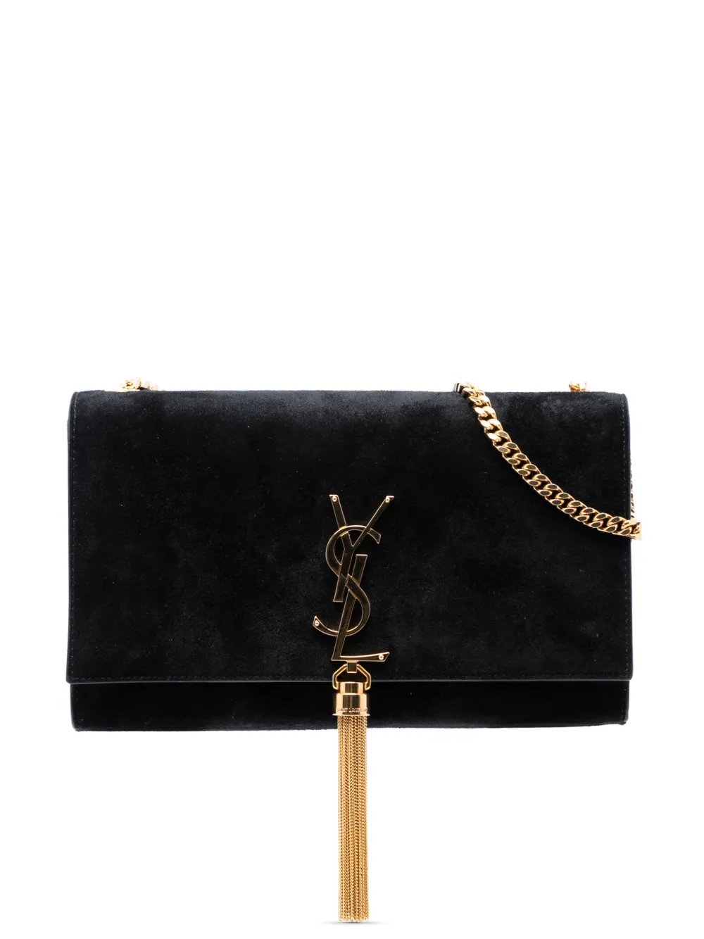 Saint Laurent Pre-Owned 2016 mittelgroße Monogram Kate Umhängetasche aus Wildleder mit Quaste - Schwarz