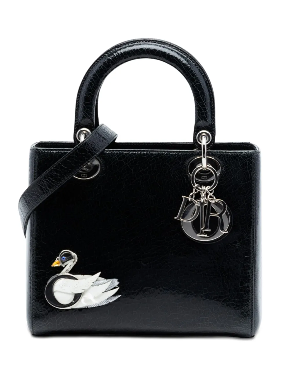 Christian Dior Pre-Owned 2016 Medium Ceramic Effect Deerskin Jeweled Swan Lady Dior satchel - Nero