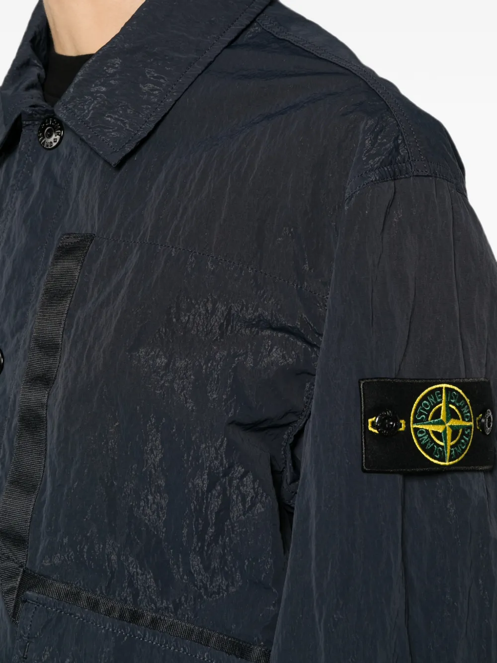 Stone Island Q100008 geribbeld nylon-TC jack met ketting Blauw
