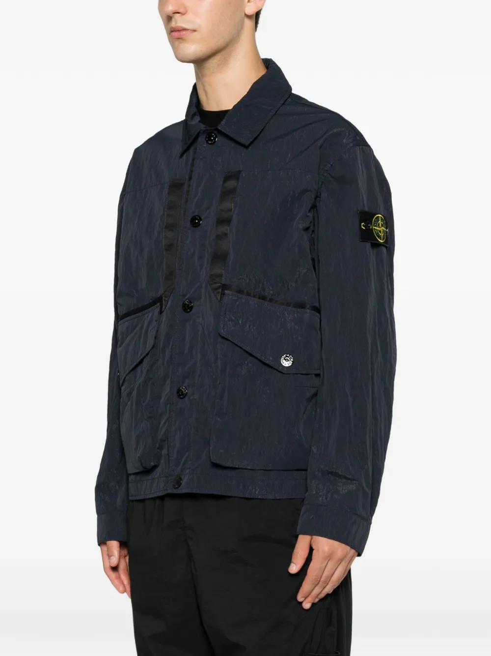 Stone Island Q100008 geribbeld nylon-TC jack met ketting Blauw