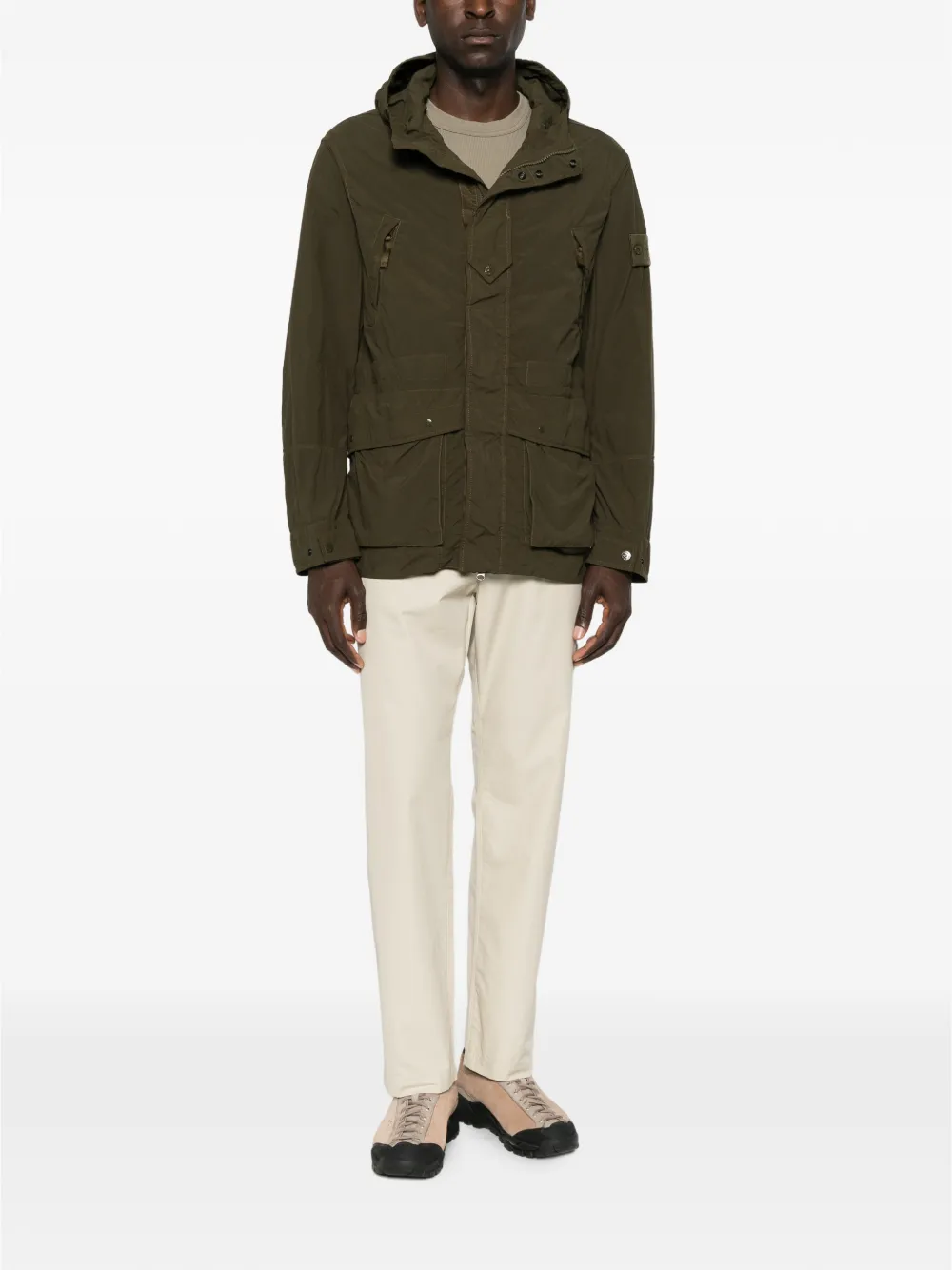 Stone Island hooded logo-patch jacket Groen