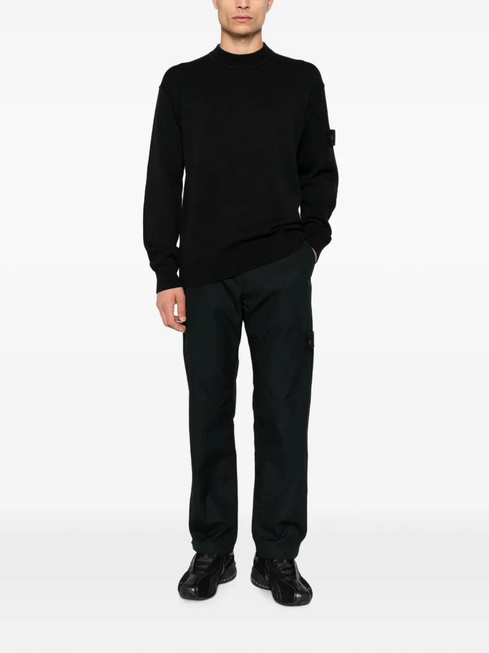 Stone Island Katoenen canvas broek met logo-patch Zwart