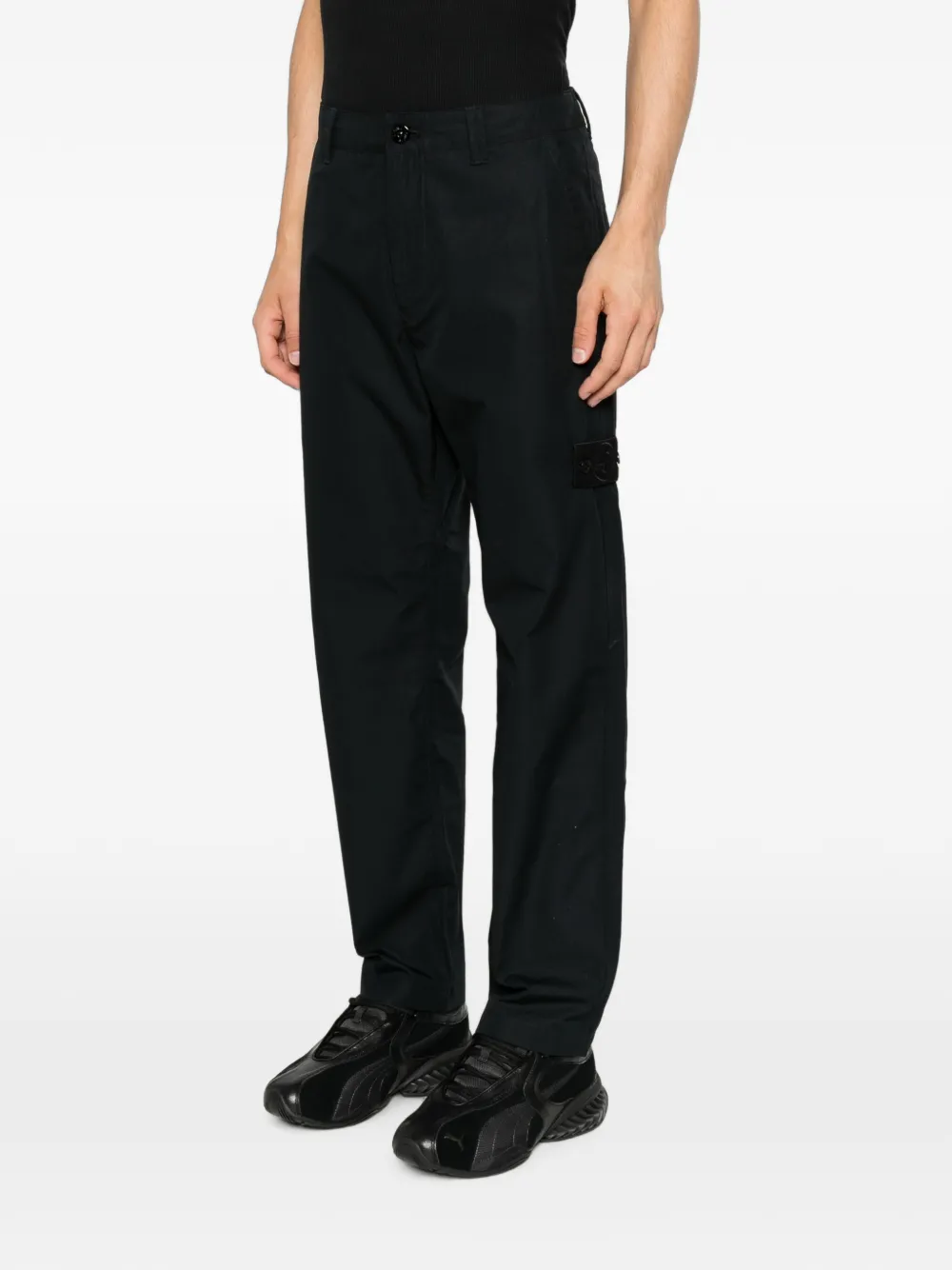Stone Island Katoenen canvas broek met logo-patch Zwart
