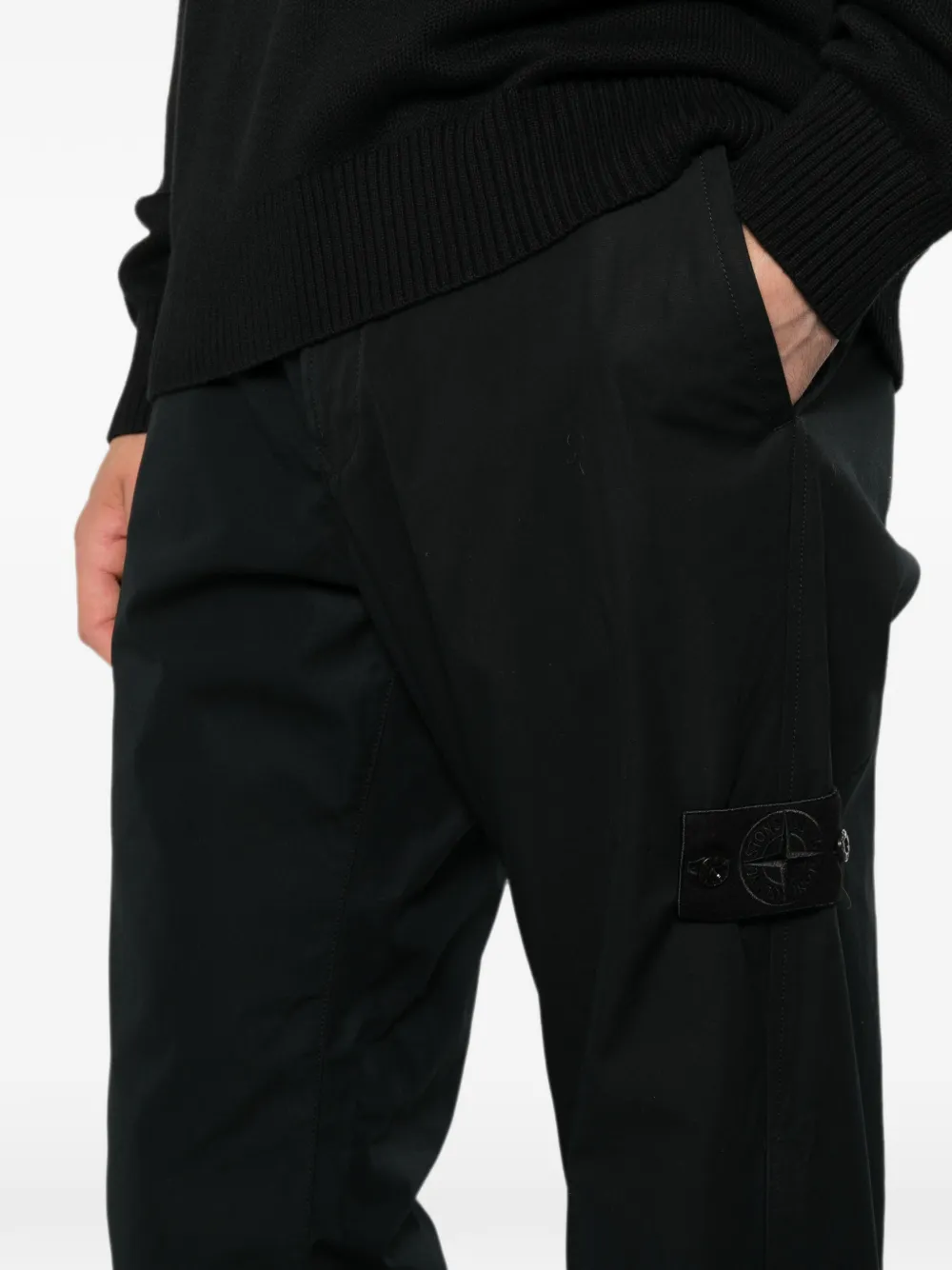 Stone Island Katoenen canvas broek met logo-patch Zwart