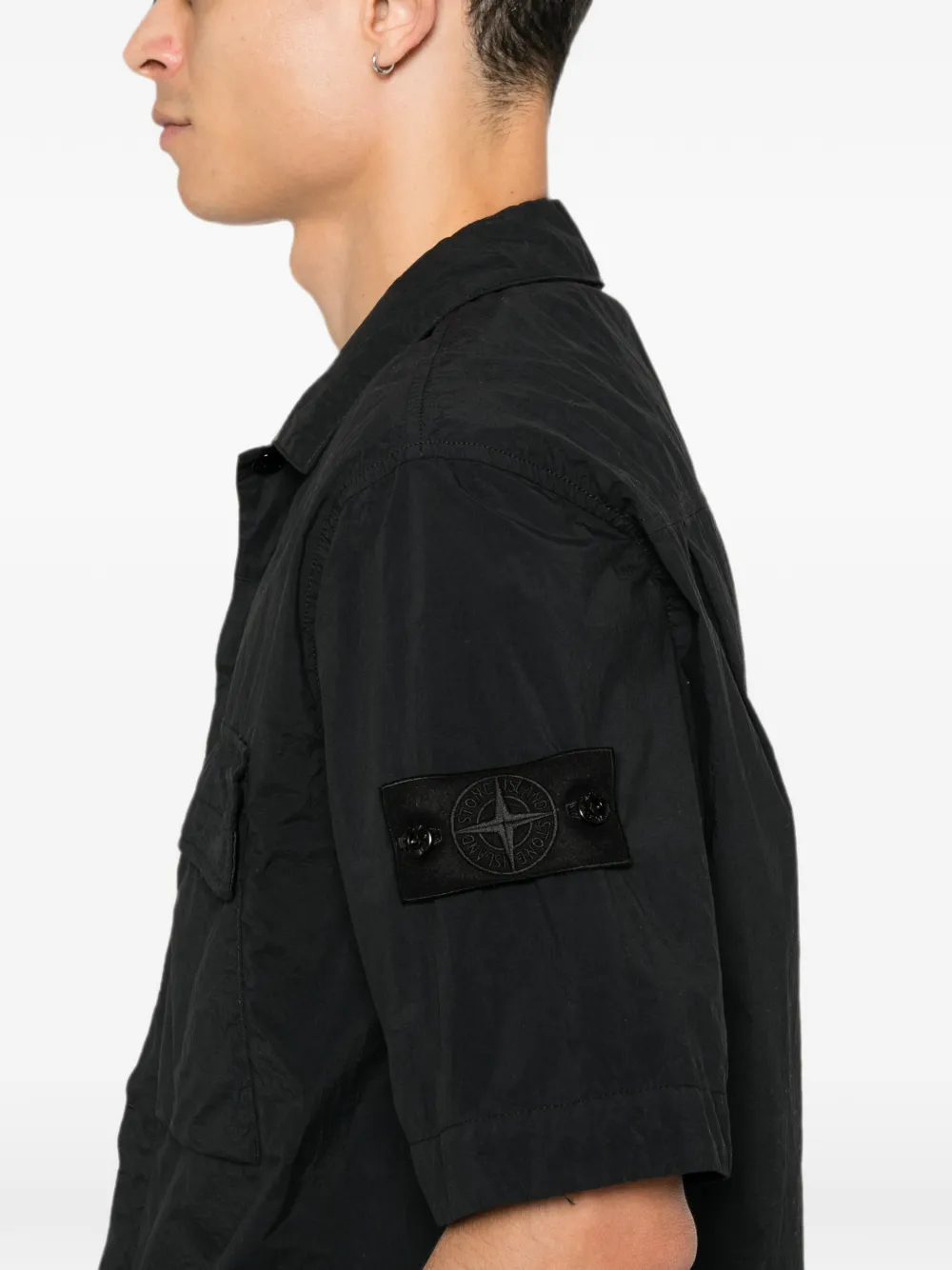 Stone Island 1200019 Smerigliato Ghost Piece nylon overhemd Zwart