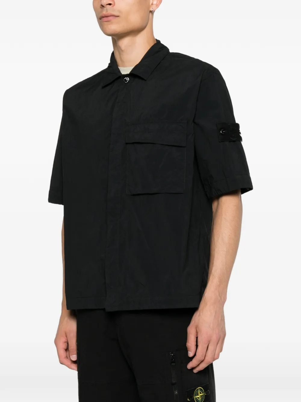 Stone Island 1200019 Smerigliato Ghost Piece nylon overhemd Zwart