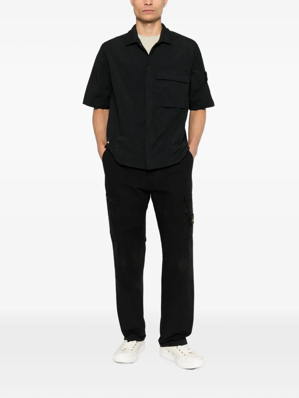 Stone Island 1200019 Smerigliato Ghost Piece nylon overhemd Zwart