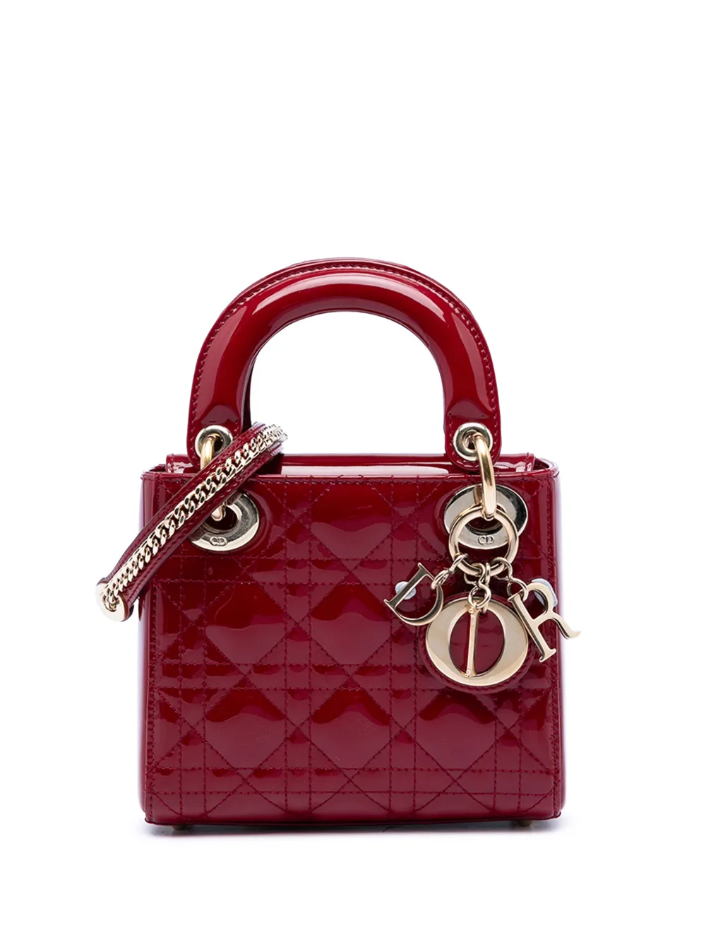 Christian Dior Pre-Owned 2018 Mini Patent Cannage Lady Dior satchel - Rosso