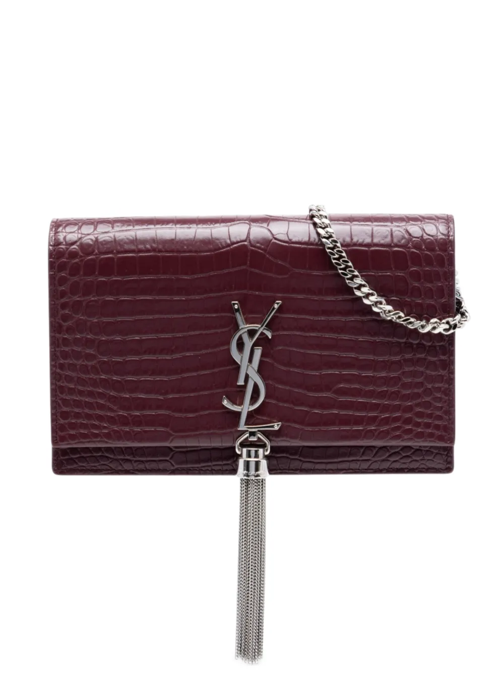 Saint Laurent Pre-Owned 2018 Croc Embossed Leather Monogram Kate Tassel Wallet on Chain crossbody bag - Rosso
