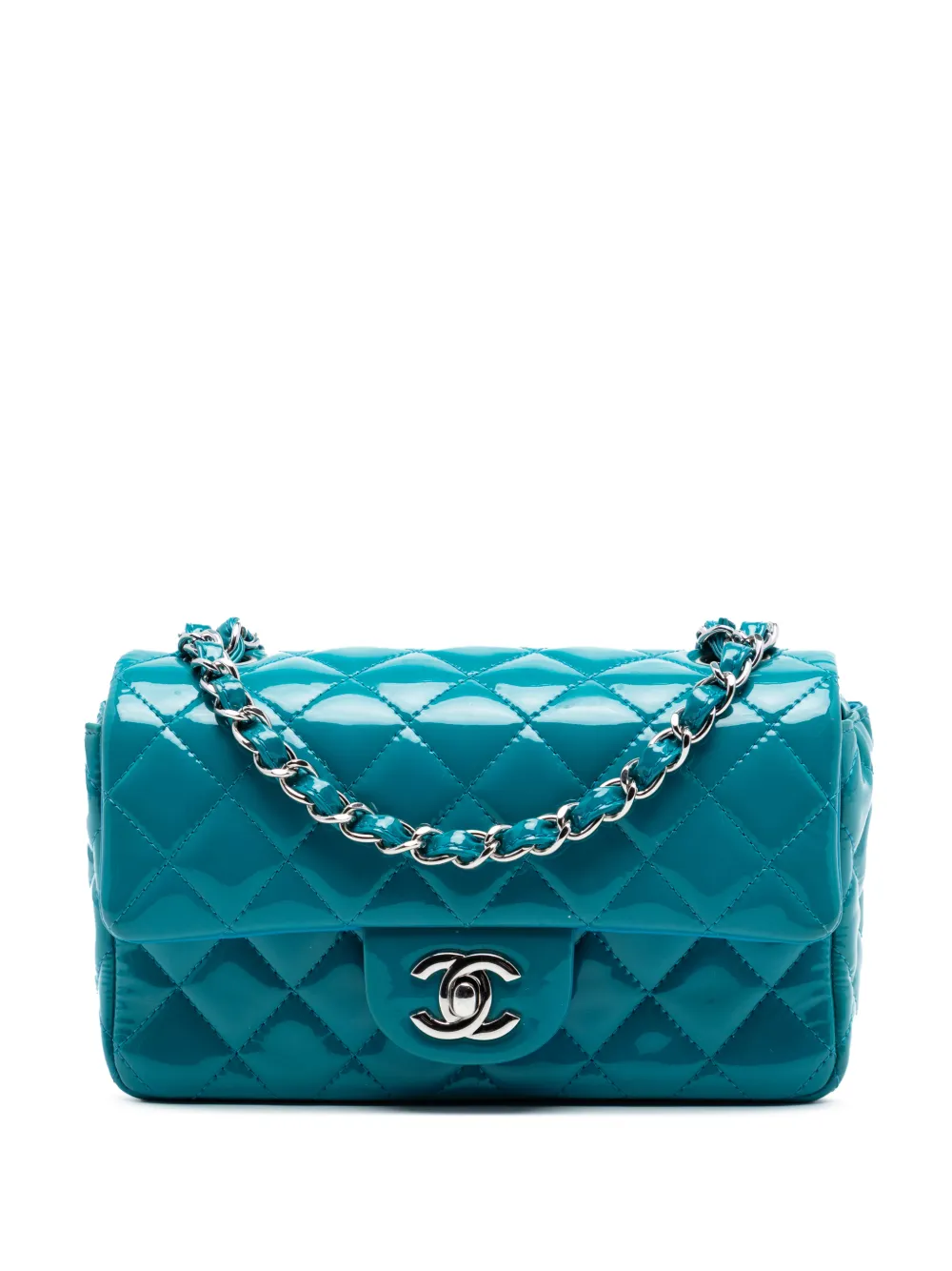 CHANEL Pre-Owned 2014 Mini Rectangular Classic Patent Single Flap crossbody bag - Blu