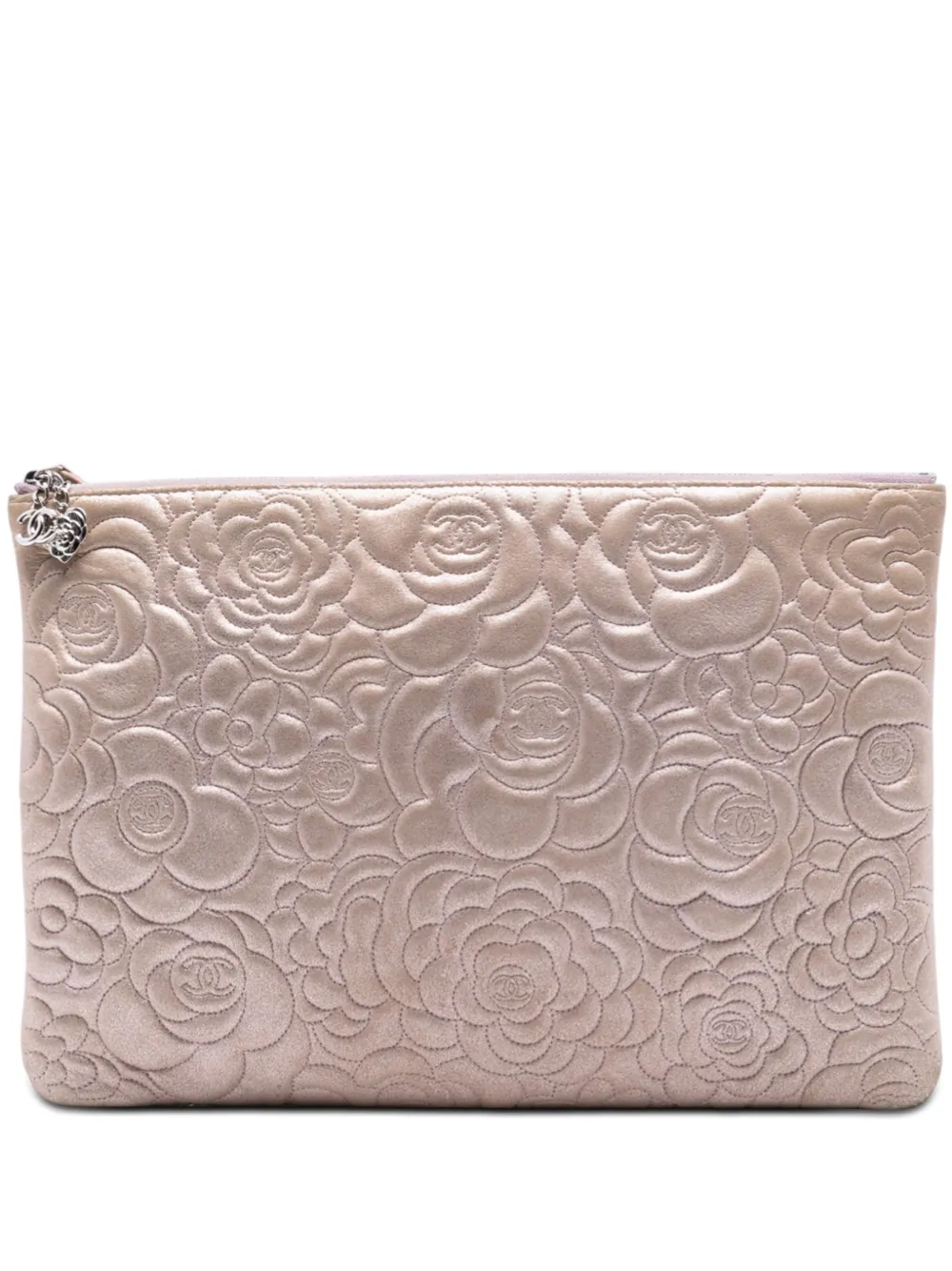 CHANEL Pre-Owned 2013-2014 Large CC Embossed Metallic Lambskin Camellia O Case clutch bag - Rosa