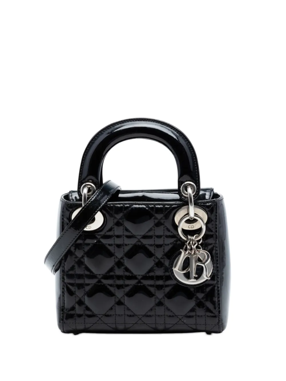 Christian Dior Pre-Owned 2015 Mini Patent Cannage Lady Dior satchel - Nero