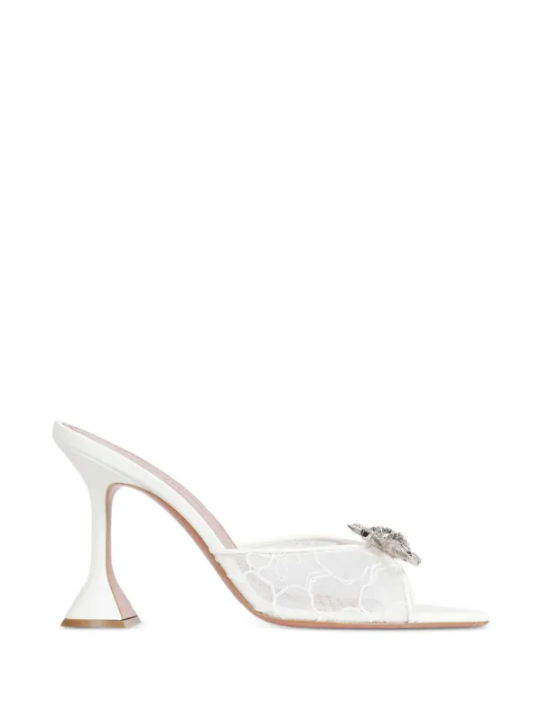 Amina Muaddi Crystal-embellished Lace Sandals in White