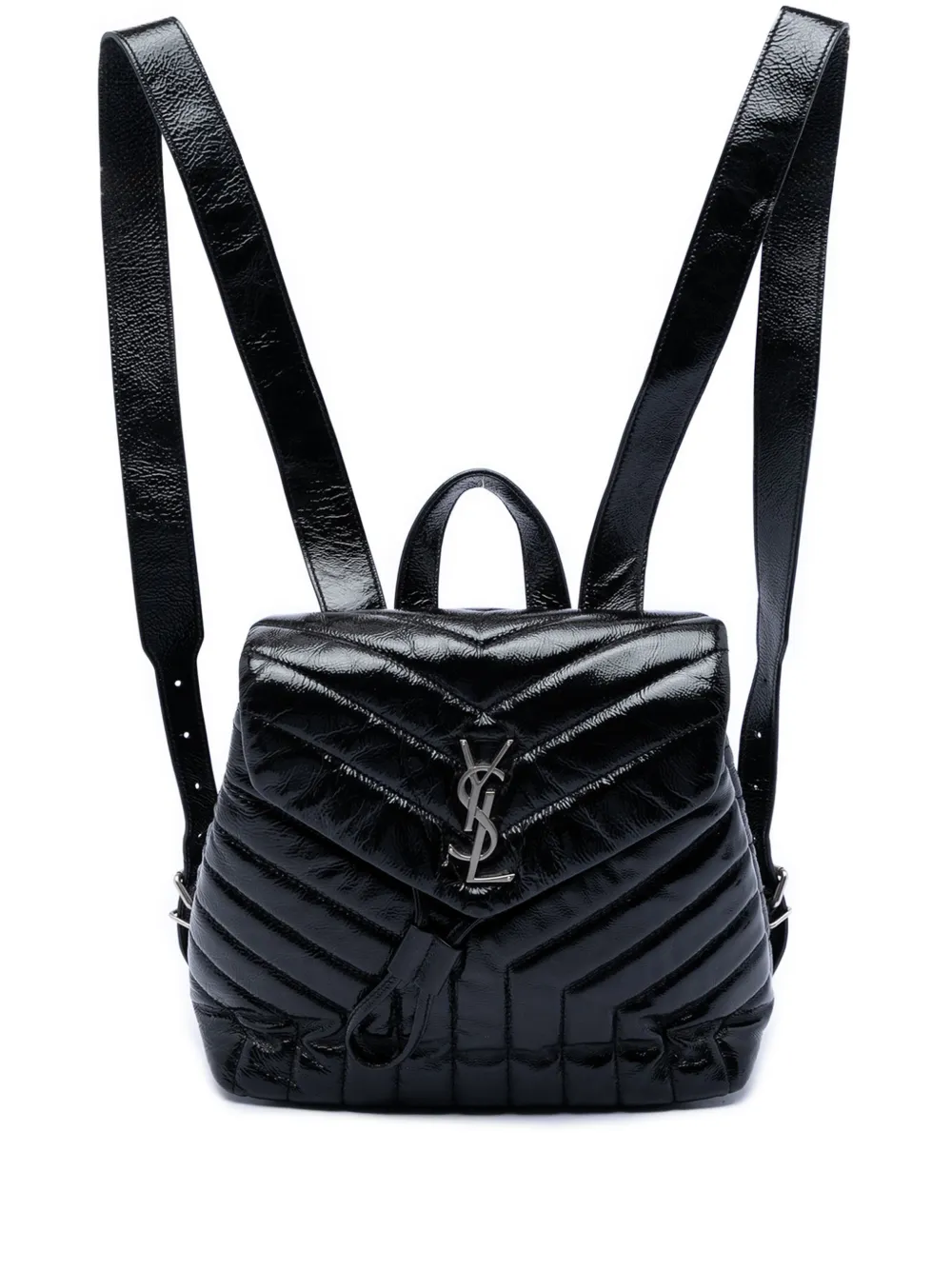 Saint Laurent Pre-Owned 2017 kleiner Matelasse LouLou Rucksack aus Lackleder - Schwarz