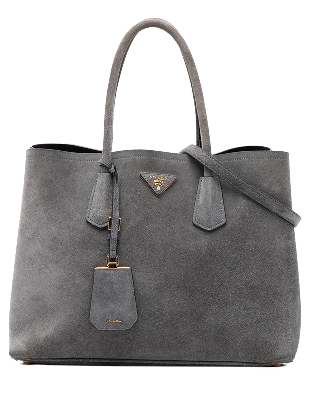 Prada Pre-Owned 2015-2026 Medium Scamosciato Double satchel - Grigio