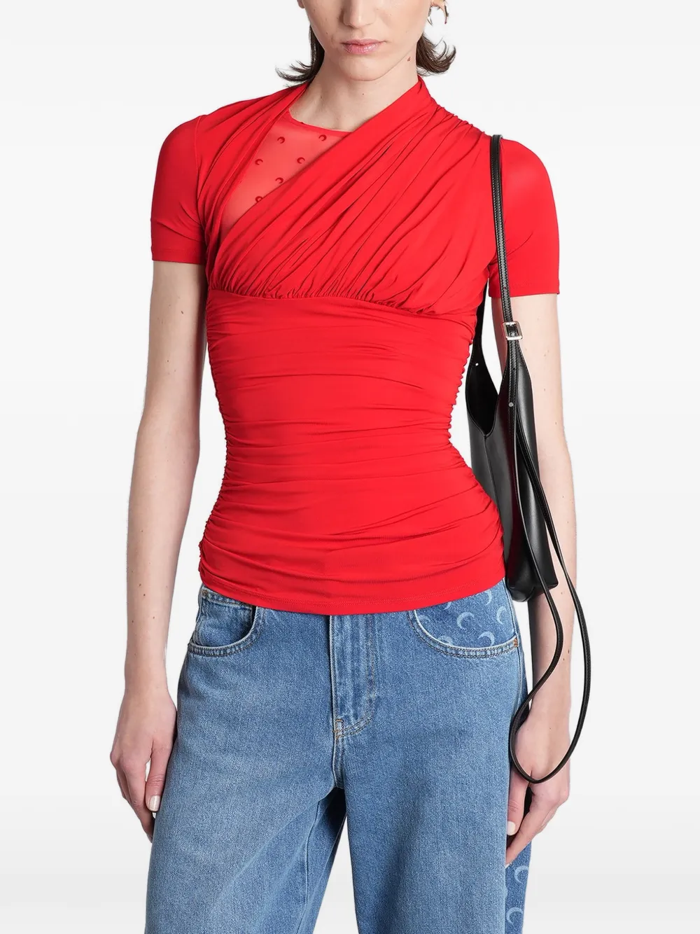 Marine Serre Moon ruched top - Rosso