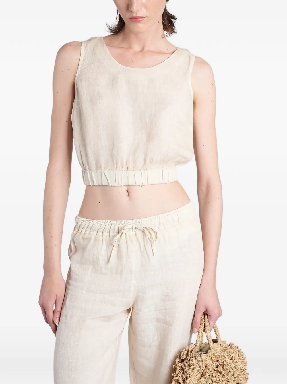 120% Lino elasticated-hem cropped top - Toni neutri