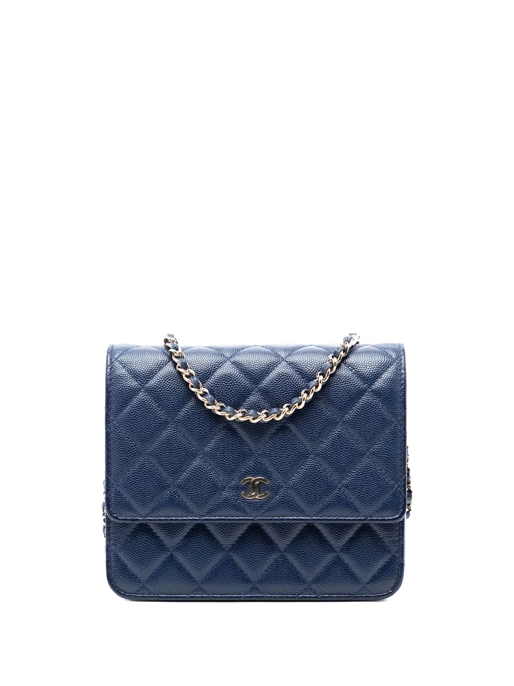 CHANEL Pre-Owned 2017-2018 CC Square Quilted Caviar Wallet on Chain crossbody bag - Blu