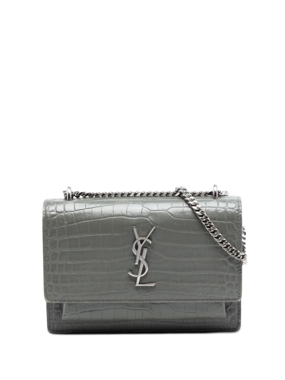 Saint Laurent Pre-Owned 2017 Mini Croc Embossed Leather Monogram Sunset Wallet on Chain crossbody bag - Grigio