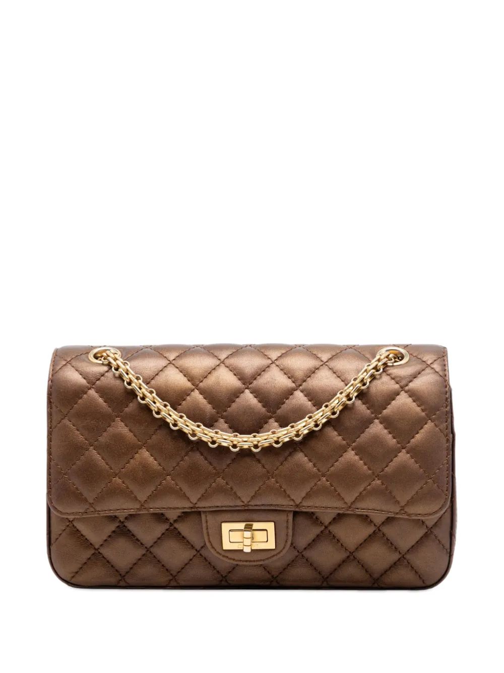 CHANEL Pre-Owned 2018-2019 Quilted Metallic Calfskin Reissue 2.55 Double Flap 225 shoulder bag - Marrone