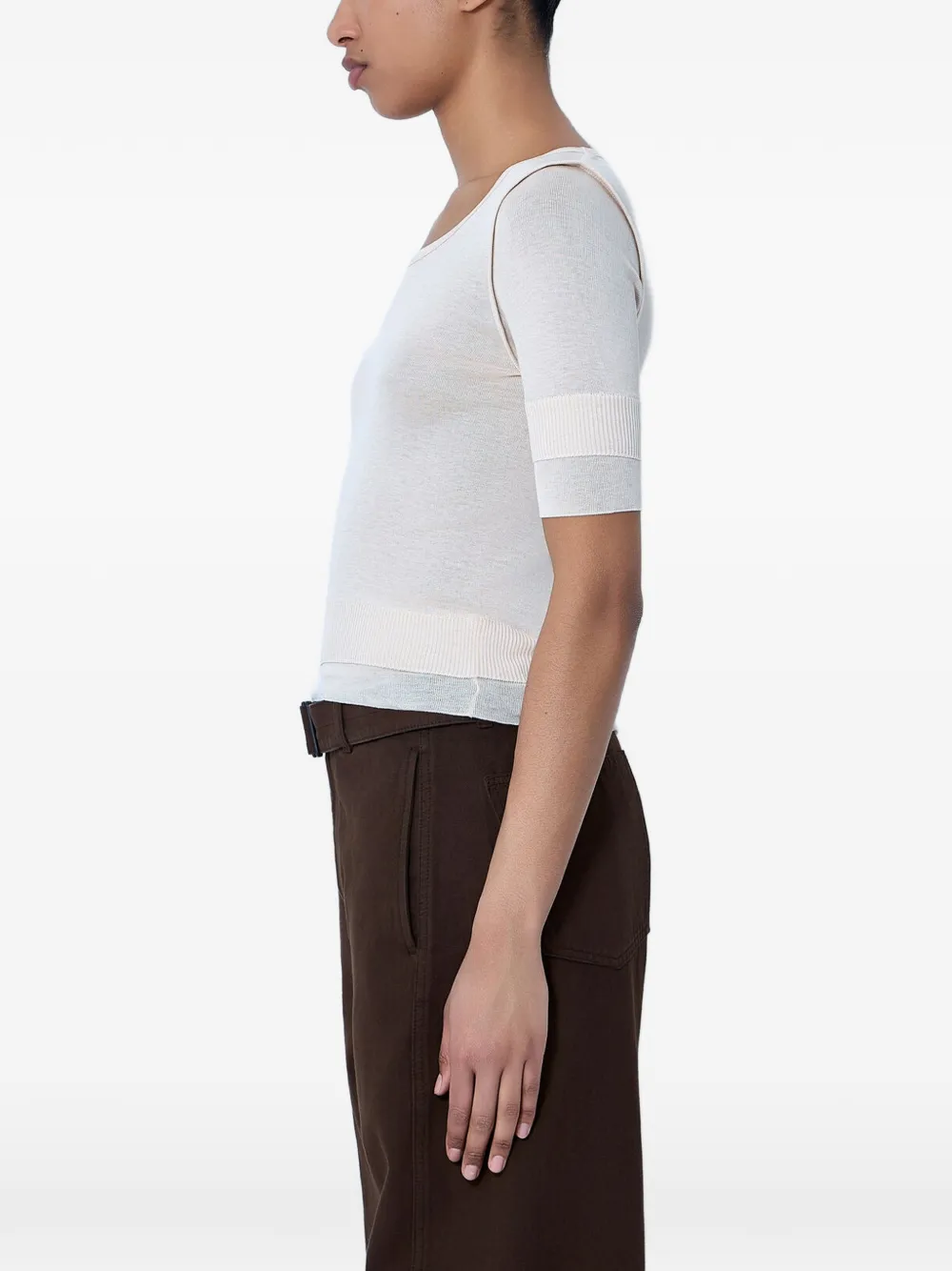 LEMAIRE Semi-doorzichtig ribgebreid T-shirt Beige